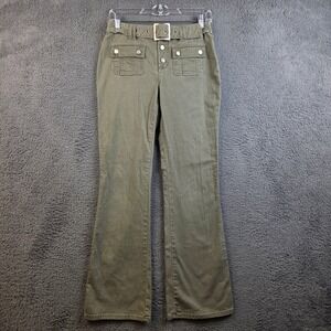 No Boundaries Pants Women 7 Bootcut Olive Green Stretch Belted Utility Cargo